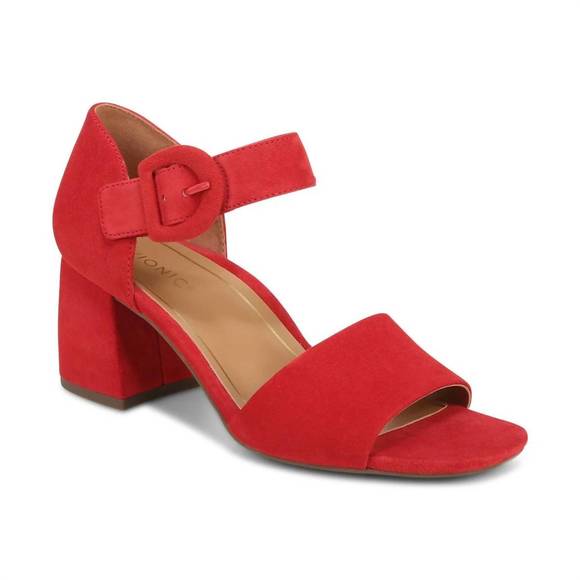 NEW VIONIC women's chardonnay hook and loop pump sandal in red suede leather - Picture 1 of 8